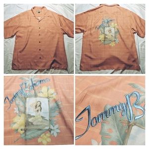 Tommy Bahama Shirt Men's Medium Button Up Short Sleeve Pink Beach Embroidered